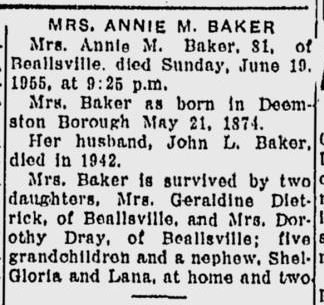 Annie M. Baker obit